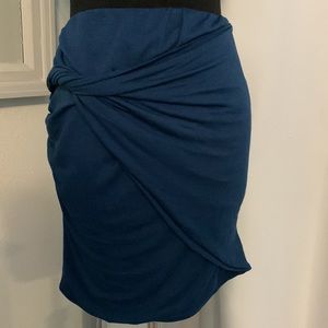 Free People Twist Mini Skirt | Blue | Ruched | Twist Front | SZ Small Petite